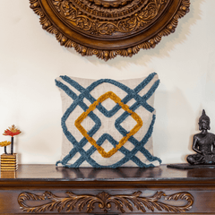 "Geometric Grove" Tufted Cotton Slub Cushion Cover