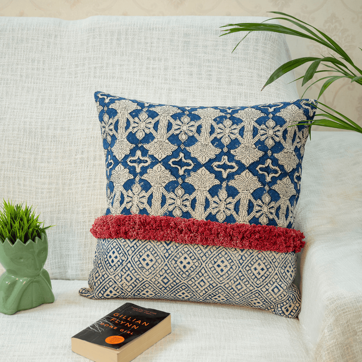 Indigo Hand Block Printed Decorative Cushion Cover