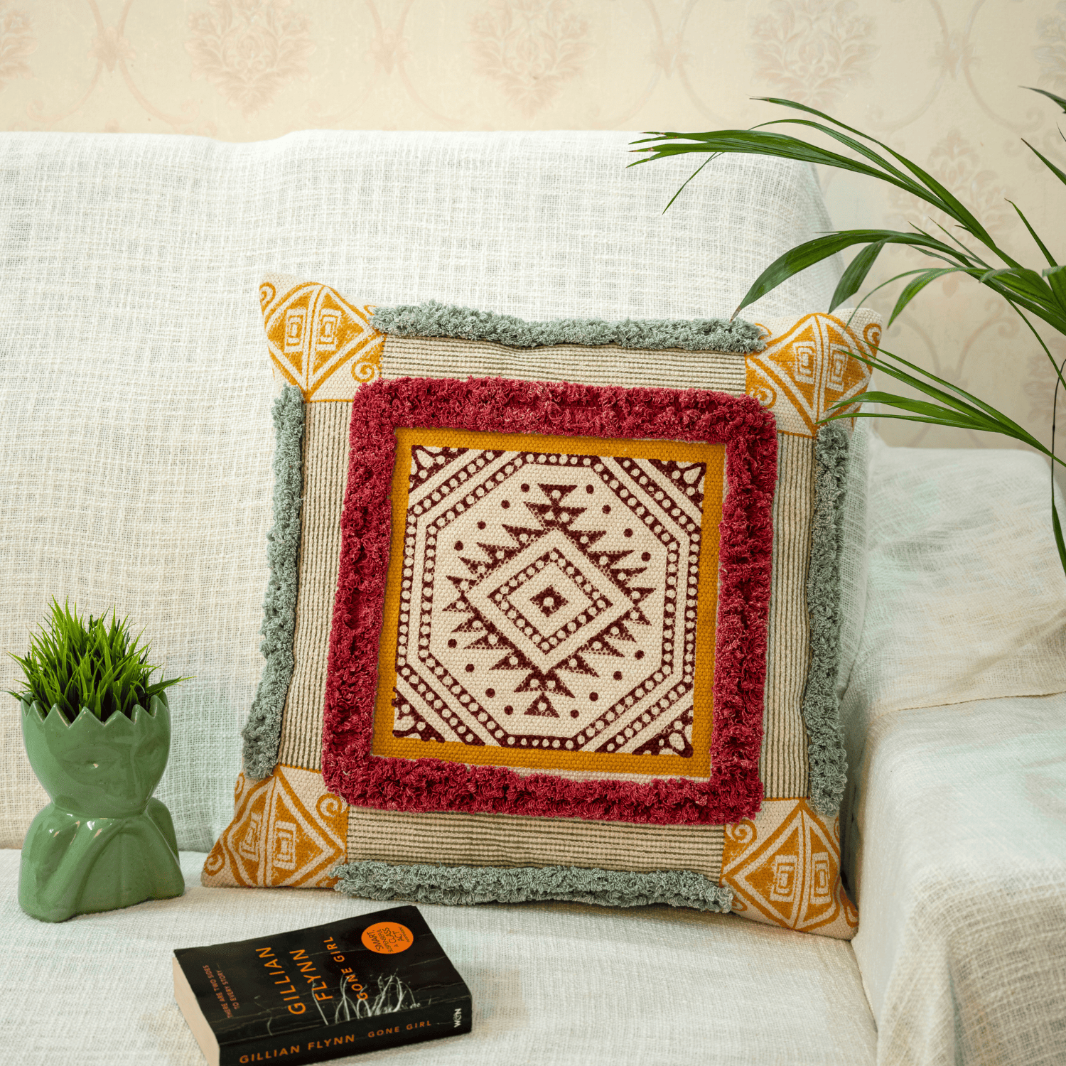 "Amber Crest" Royal Mandala Block Print Cushion Cover