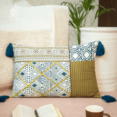 "Terracotta Tapestry" Block Printed Patch Cushion Cover