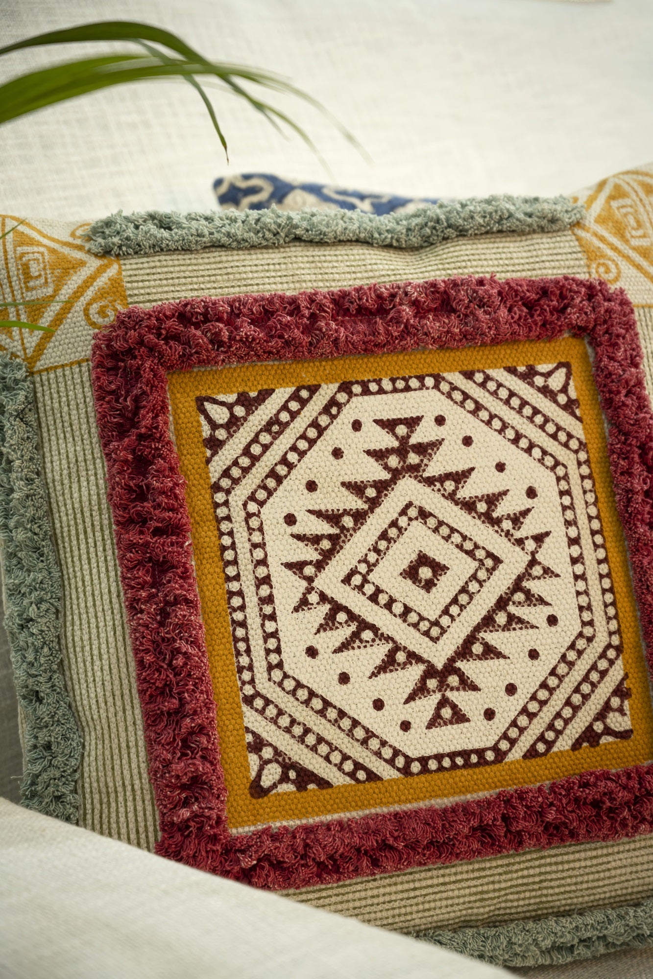 "Amber Crest" Royal Mandala Block Print Cushion Cover