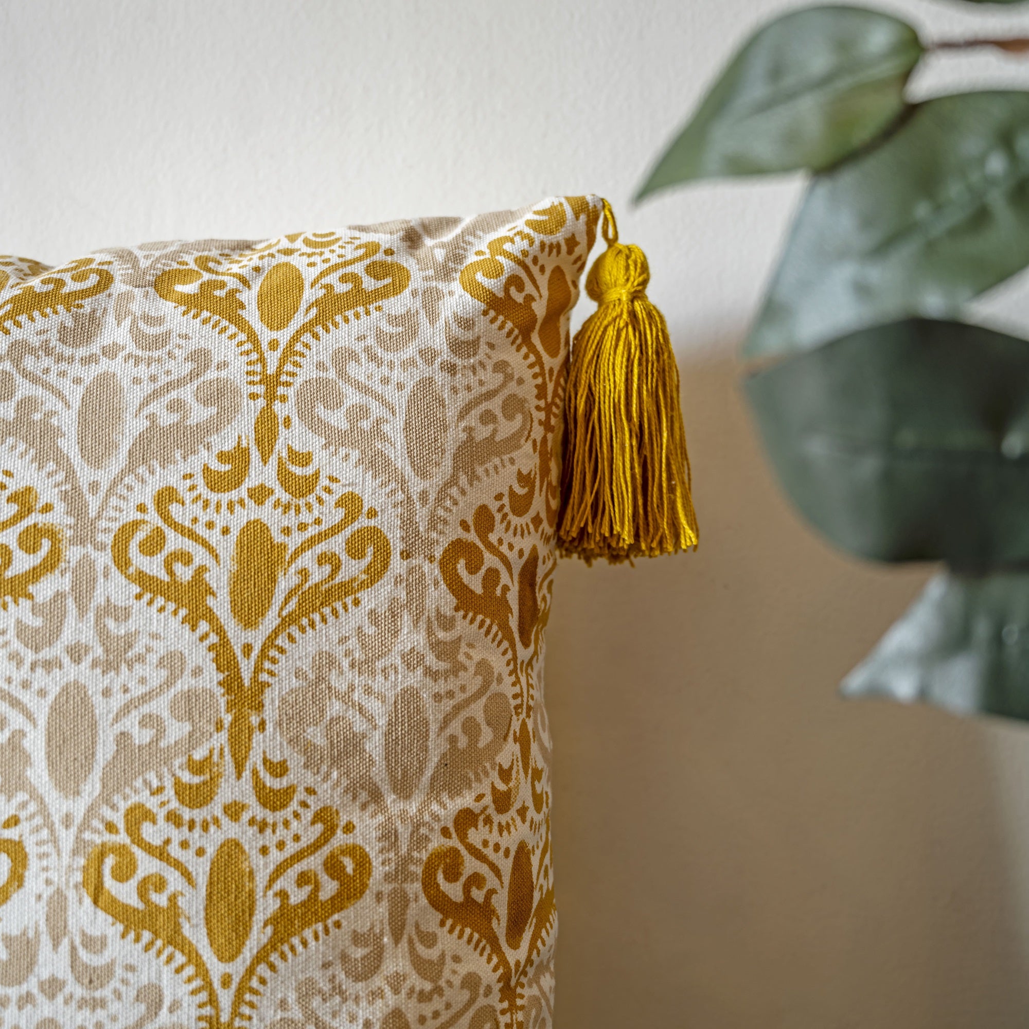 "Golden Dusk" Hand Block Printed Cushion Cover