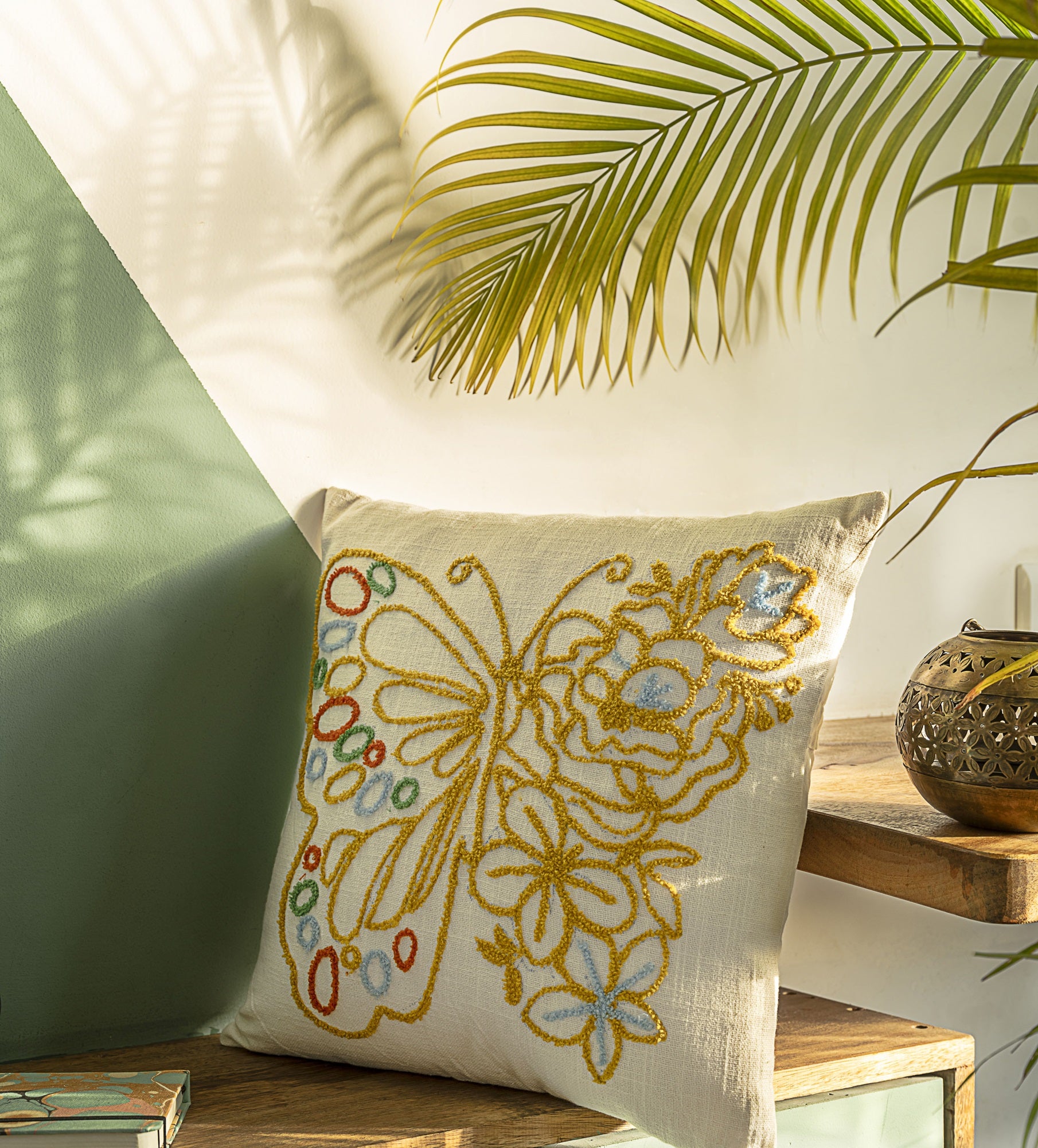 "Butterfly Bloom" Tufted Embroidered Cushion Cover