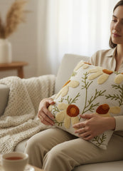 Hand-Tufted Daisy Meadow Linen-Cotton Cushion Cover