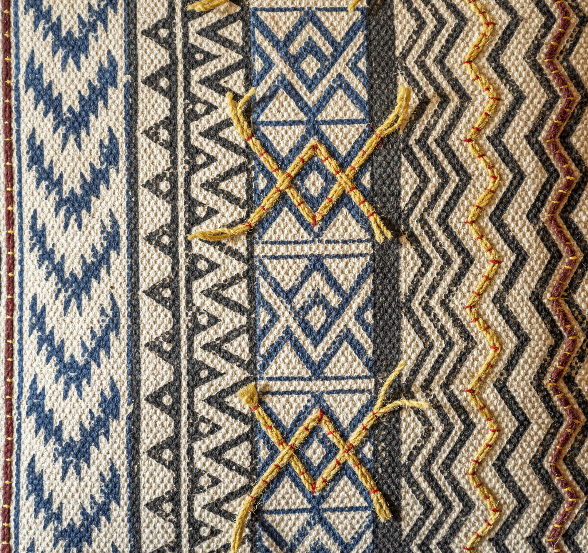 Embroidered Hand Block Printed Cushion Cover