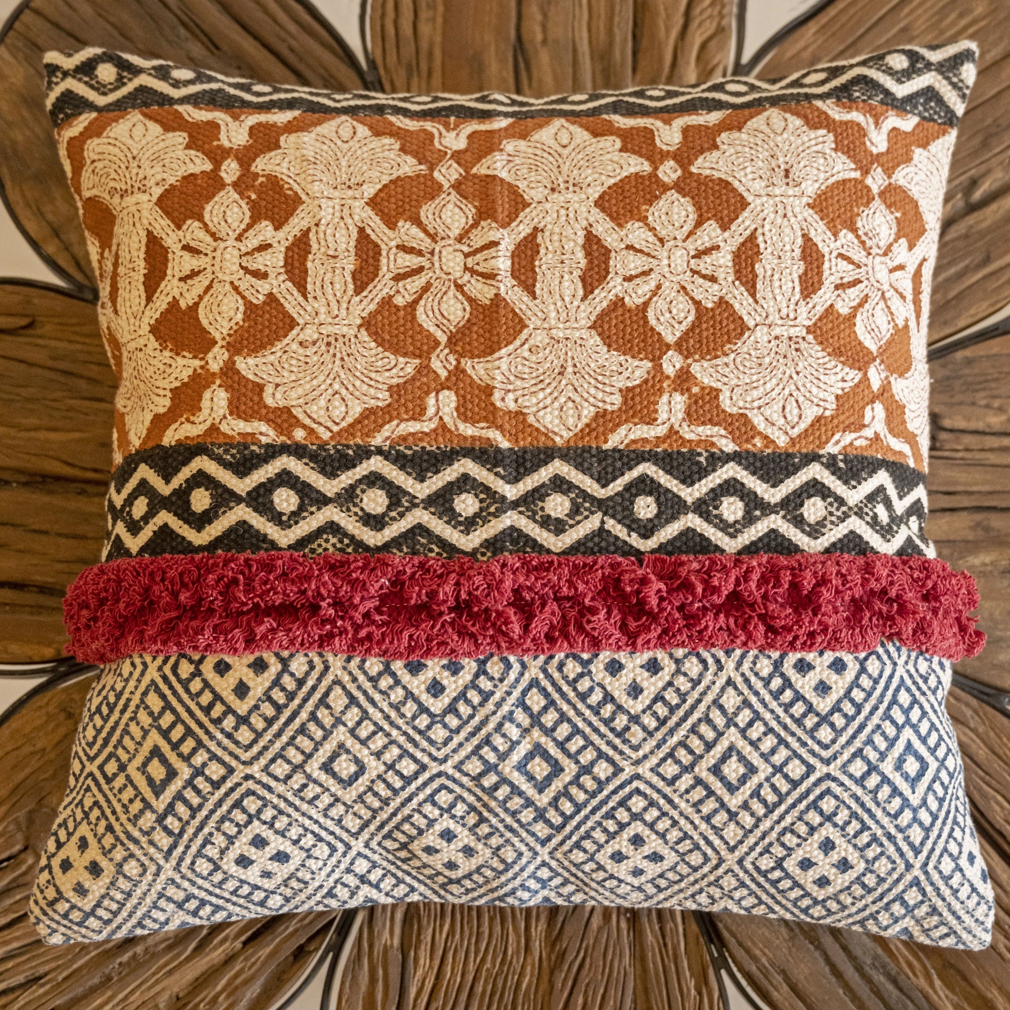 Rustic Hand Block Printed Cotton Cushion Cover