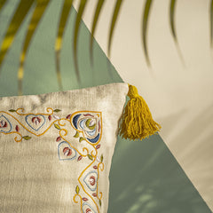 Off White Embroiderd Textured Cotton Cushion Cover