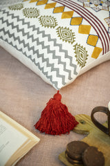 "Festive Atlas" Block Printed & Embellished Cushion Cover