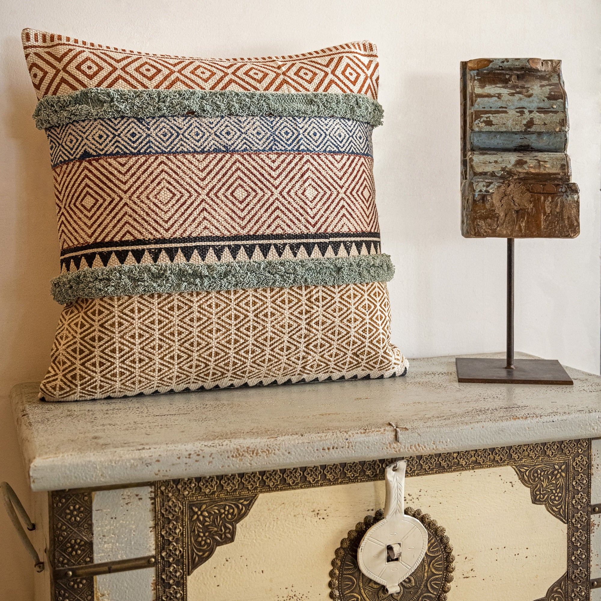 Rustic Color Hand Block Printed Cushion Cover