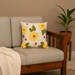 "Sunny Bloom" Embroidered Cotton Cushion Cover