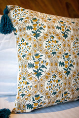 "Amber Bloom" Hand Block Printed Cushion Cover