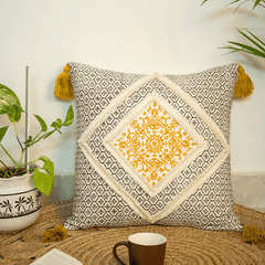 "Golden Lattice" Block Printed Cushion Cover