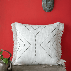 "Slate Stitch" Hand-Kantha Cotton Slub Cushion Cover