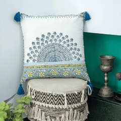 Mandala Hand Block Printed Off White Decorative Cushion Cover