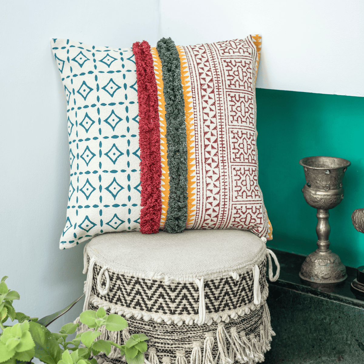 "Tribal Weave" Block Printed Cotton Cushion Cover