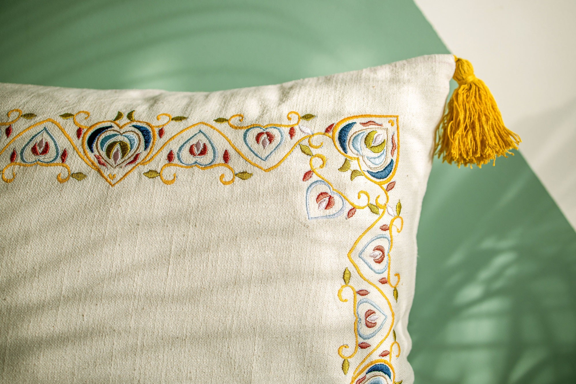Off White Embroiderd Textured Cotton Cushion Cover