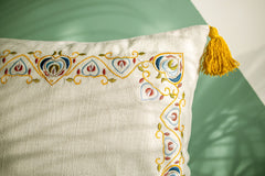 Off White Embroiderd Textured Cotton Cushion Cover
