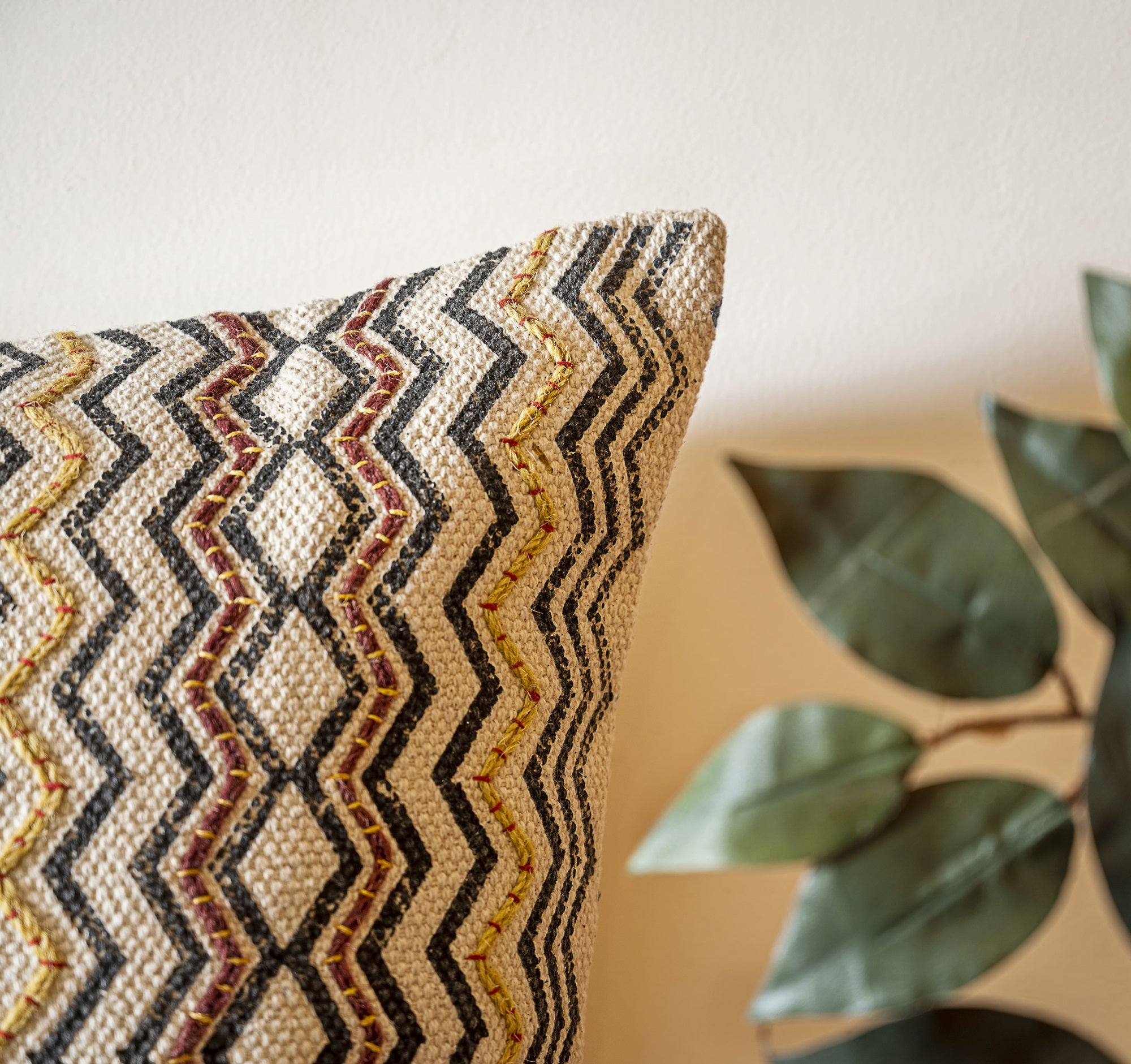 Embroidered Hand Block Printed Cushion Cover