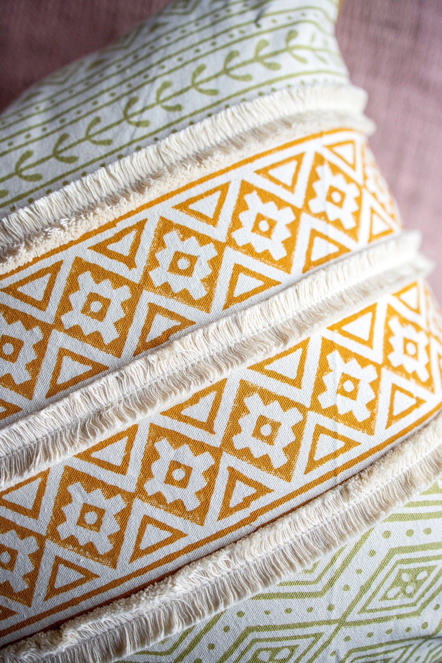 Rustic Hand Block Cotton Cushion Cover 16x16 In