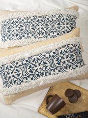 "Rust Grove" Block Printed Cushion Cover with Lace Detailing