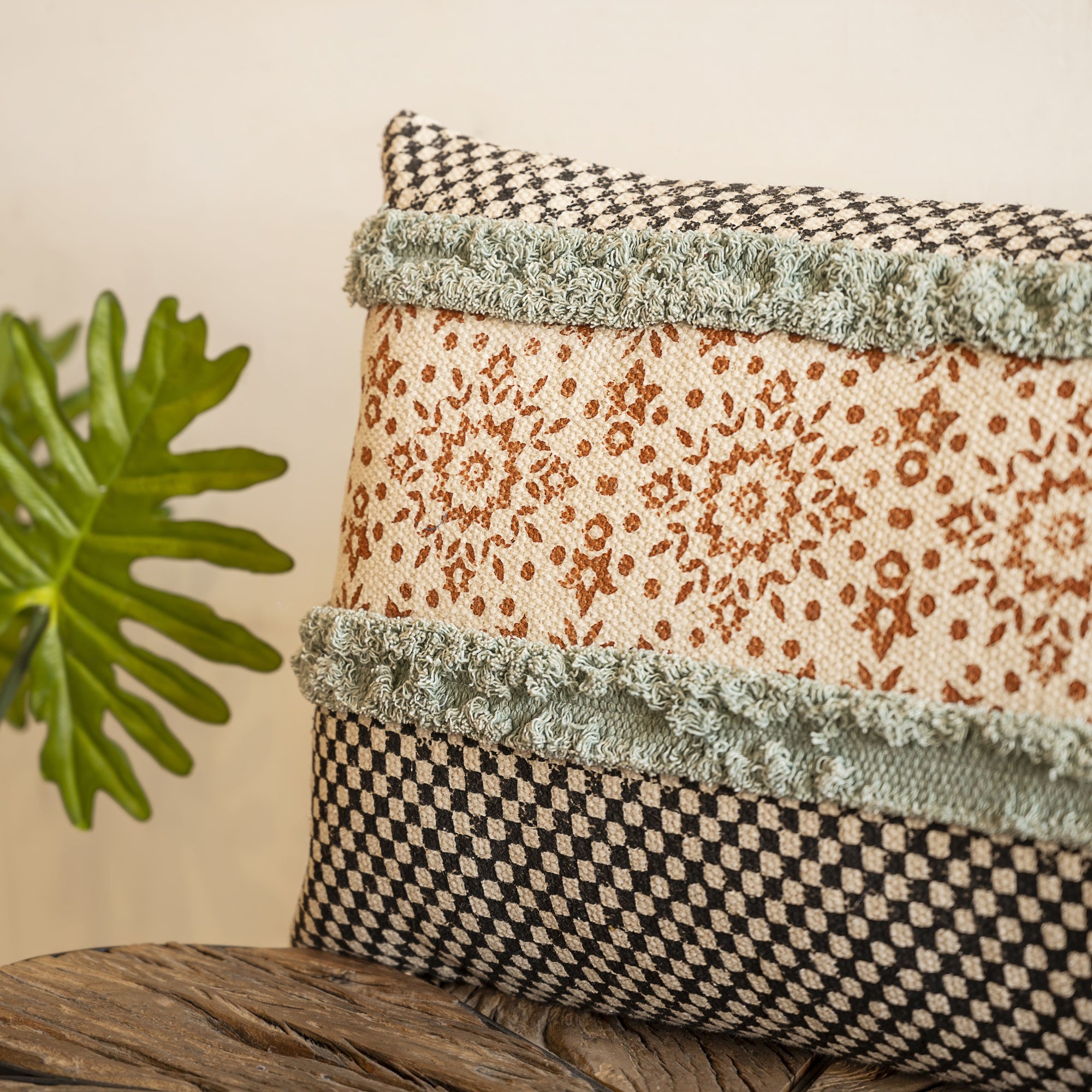 "Meadow Tile" Hand Block Printed Cushion Cover