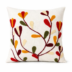 Hand-Tufted Autumnal Vine & Petal Cotton Cushion Cover