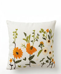 Hand-Embroidered Botanical Floral Linen Cushion Cover