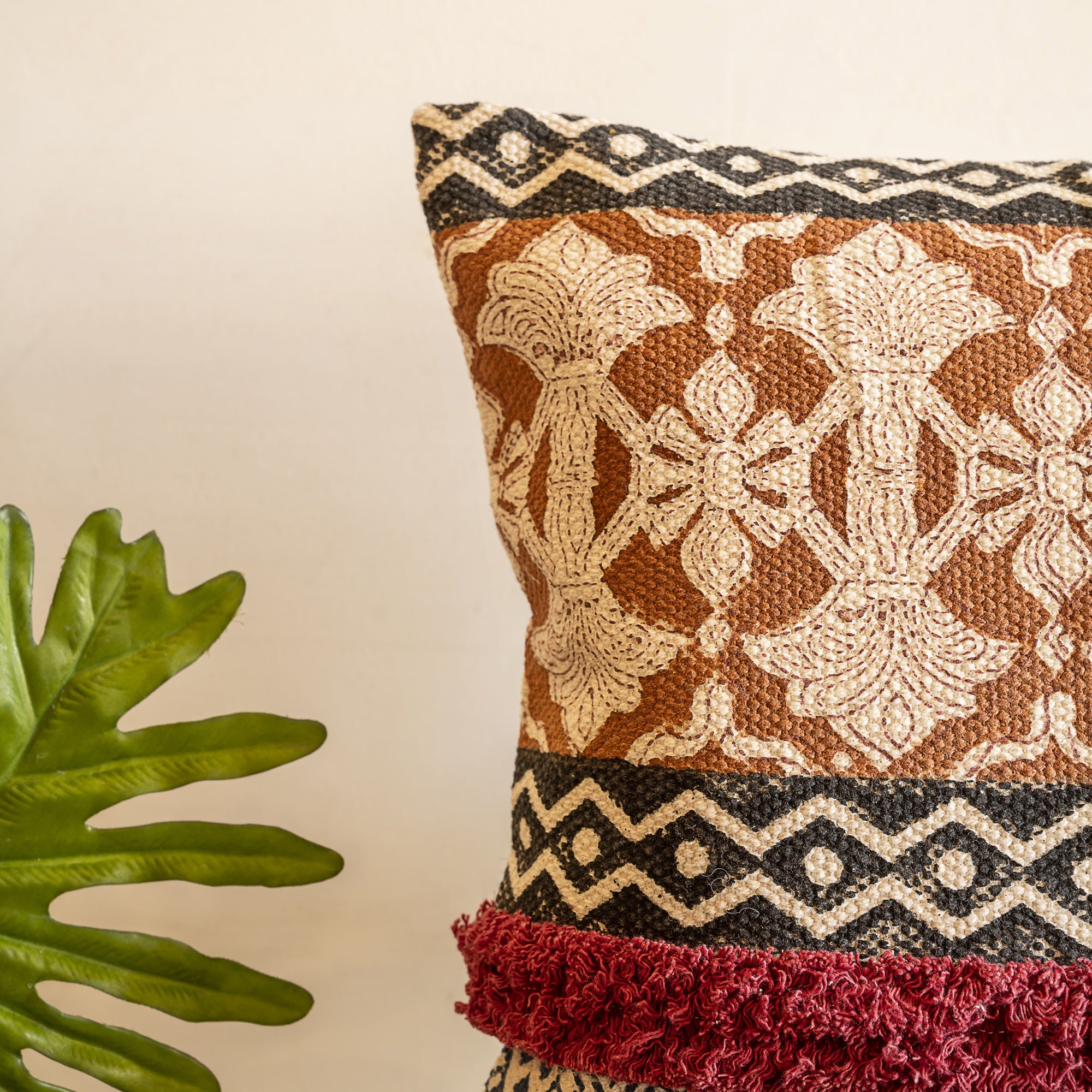 Rustic Hand Block Printed Cotton Cushion Cover