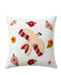 Hand-Tufted Bird and Floral Medley Cotton Cushion Cover