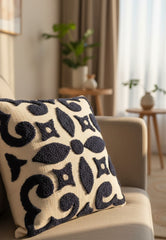 Hand-Tufted Geometric Arabesque Charcoal & Cream Cushion Cover