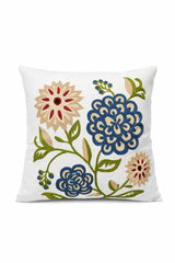 Hand-Embroidered Kashmiri Floral Bloom Linen Cushion Cover