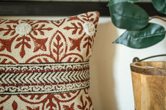 "Rust Grove" Hand Block Printed Cushion Cover with Embellishment