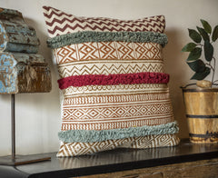 Hand Block Printed Cushion Cover With Shags