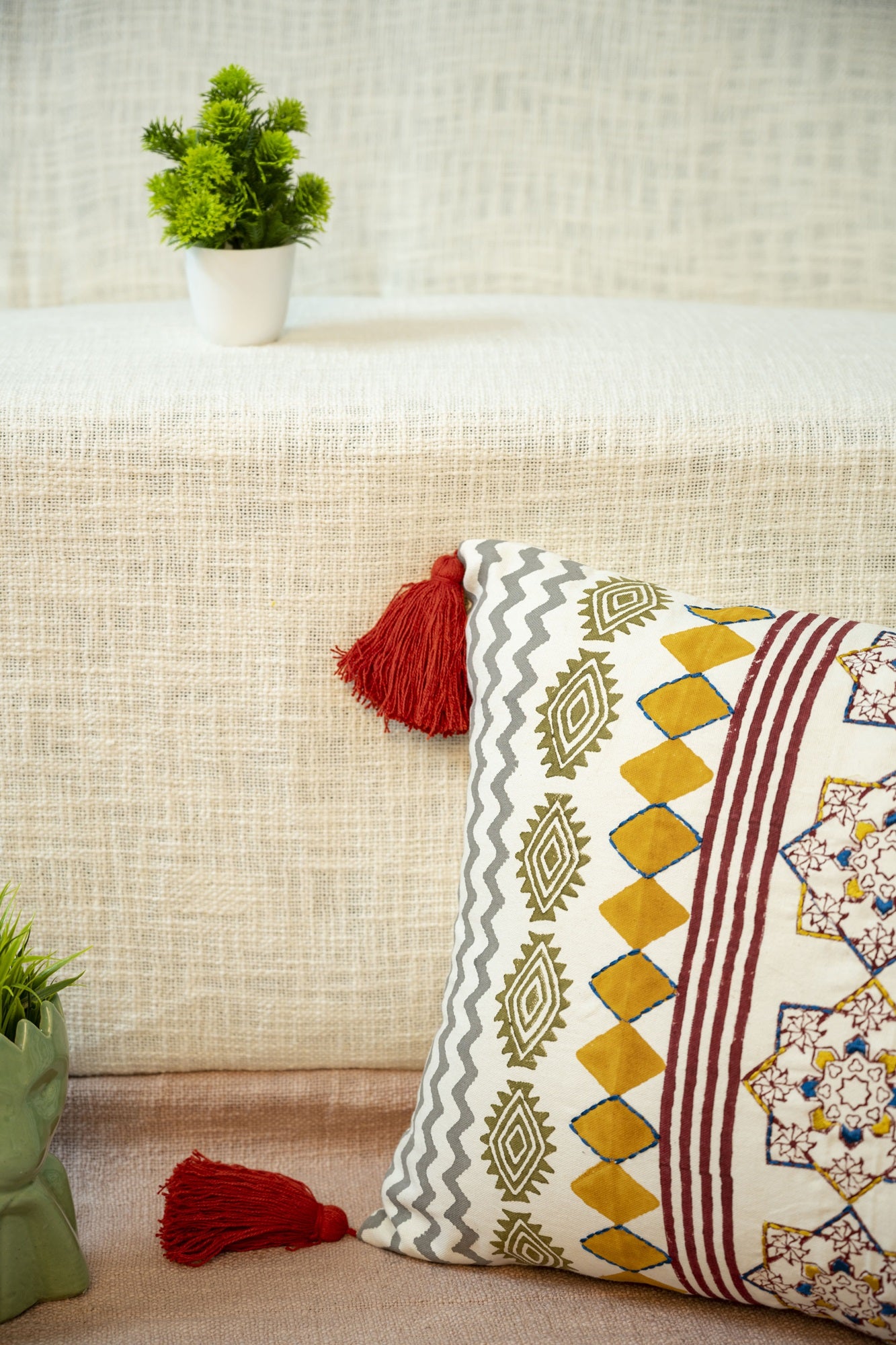 "Festive Atlas" Block Printed & Embellished Cushion Cover