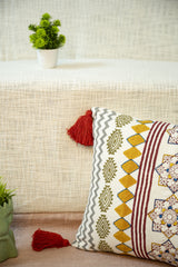 "Festive Atlas" Block Printed & Embellished Cushion Cover