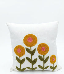 Sunflower Meadow Hand-Tufted Cushion Cover – Mustard & Pink Floral Decor