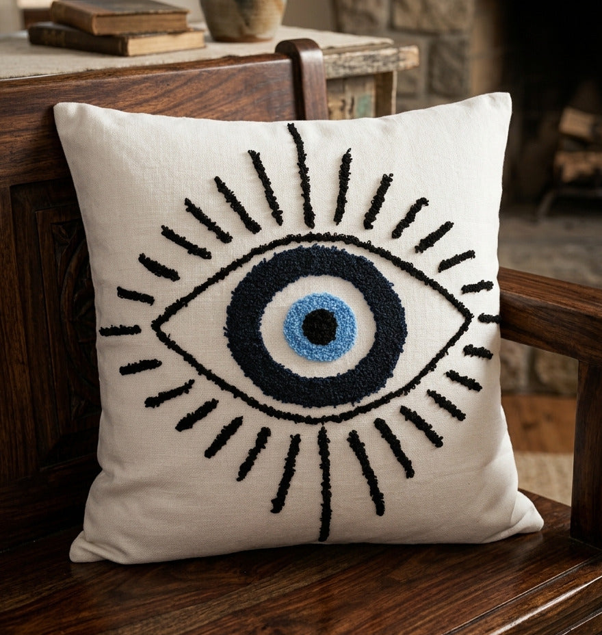 Hand-Tufted Evil Eye Protection Cotton Cushion Cover