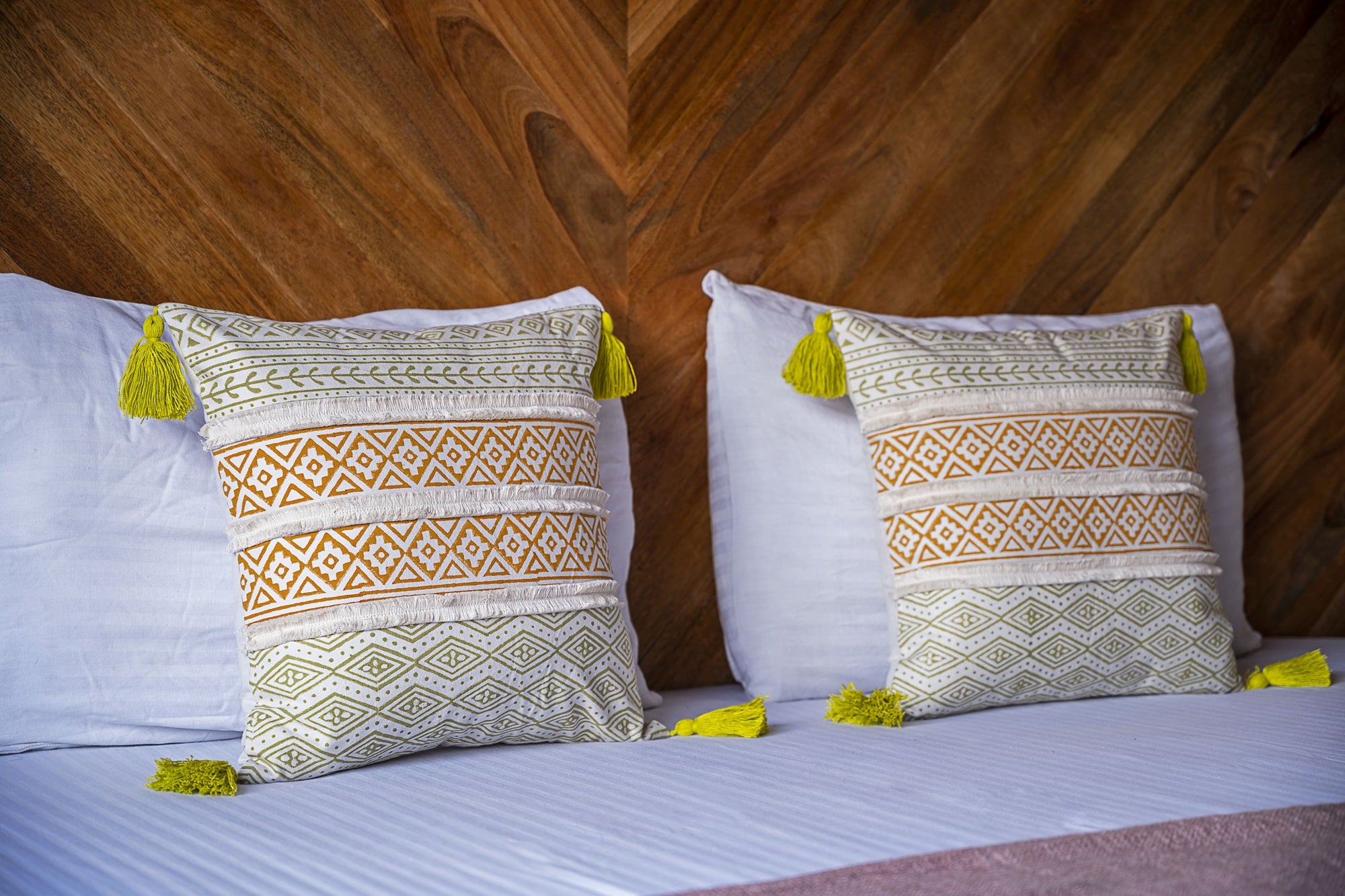 Rustic Hand Block Cotton Cushion Cover 16x16 In