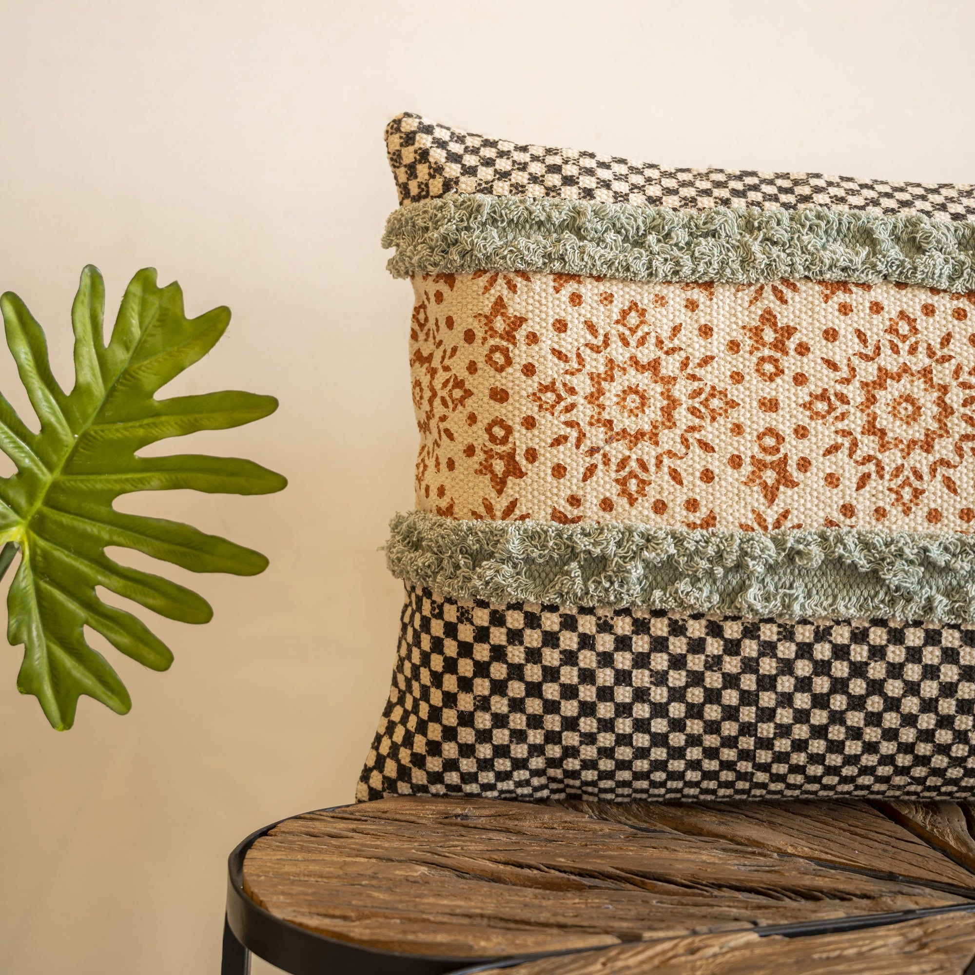 "Meadow Tile" Hand Block Printed Cushion Cover