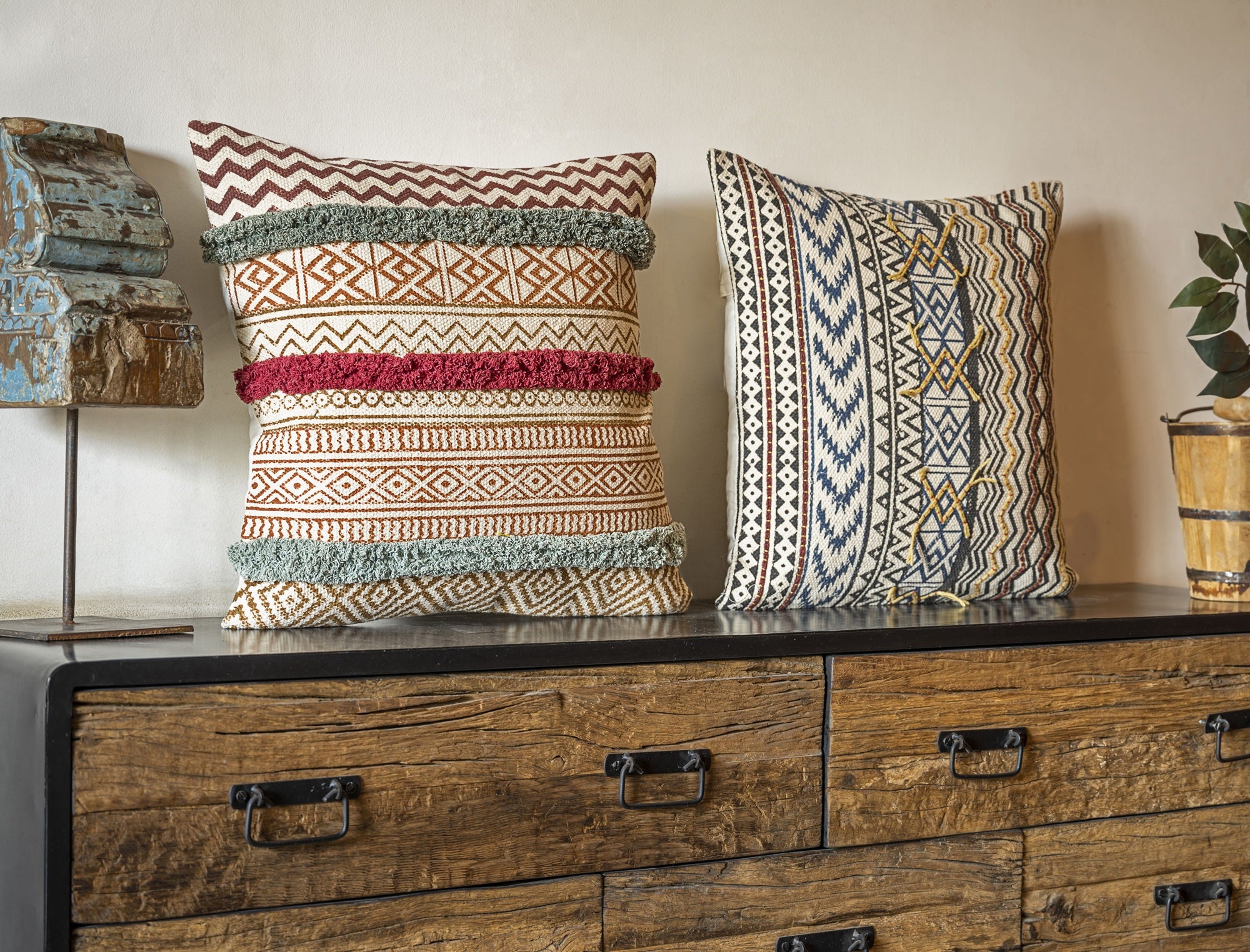 Embroidered Hand Block Printed Cushion Cover