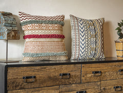 Embroidered Hand Block Printed Cushion Cover