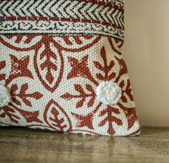 "Rust Grove" Hand Block Printed Cushion Cover with Embellishment