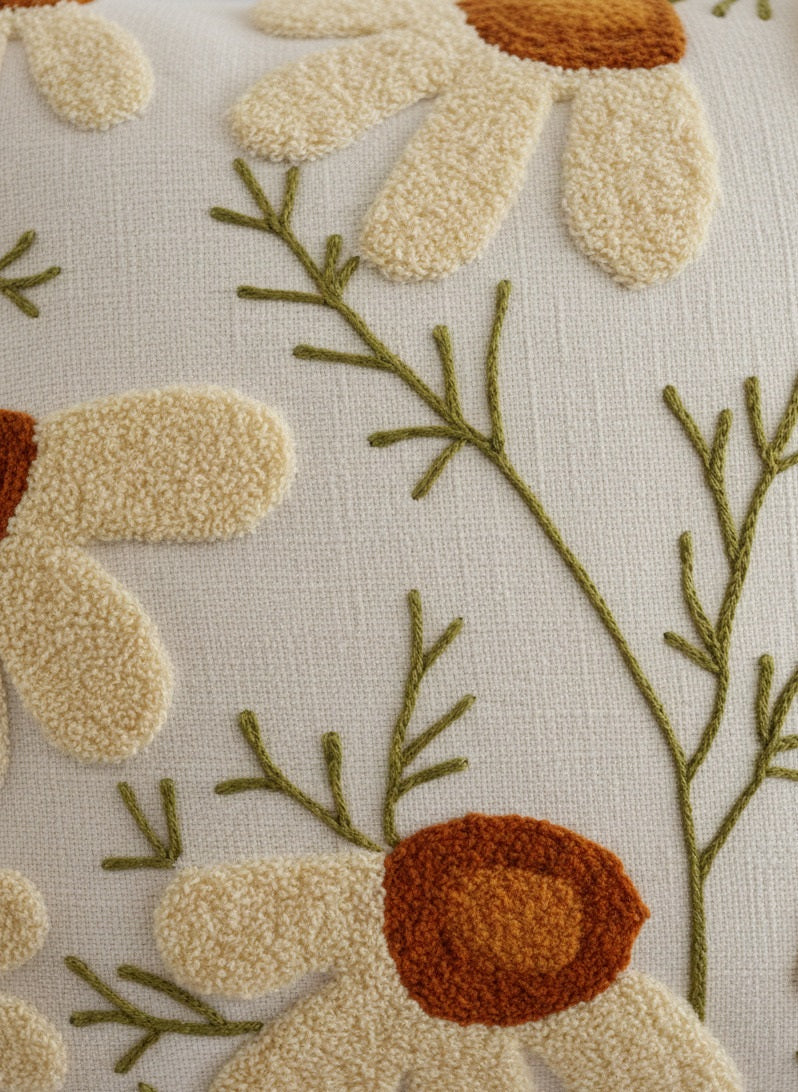Hand-Tufted Daisy Meadow Linen-Cotton Cushion Cover