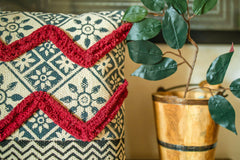 "Crimson Crest" Hand Block Printed Cushion Cover