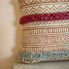 Hand Block Printed Cushion Cover With Shags