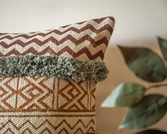 Hand Block Printed Cushion Cover With Shags