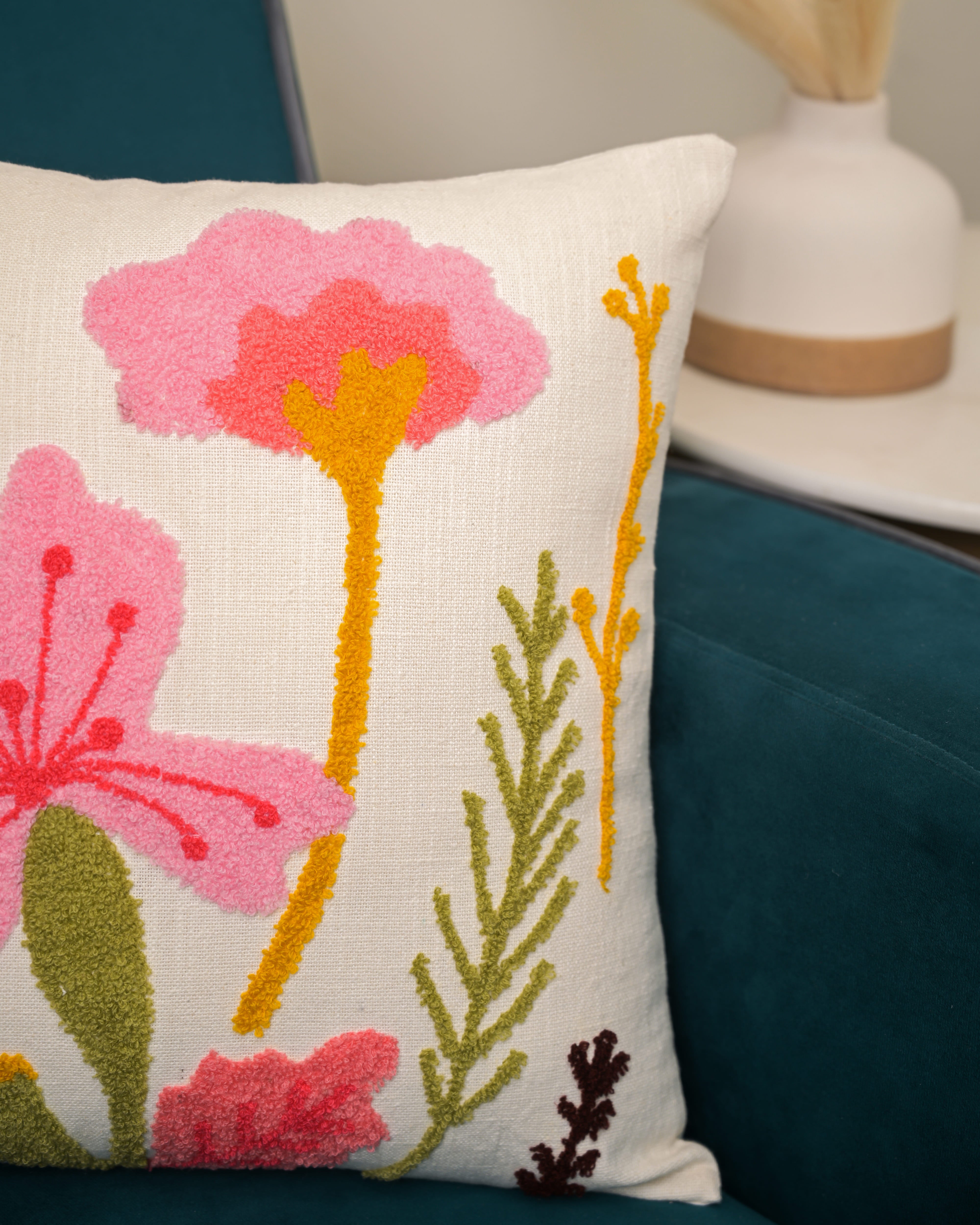 Floral Whispers Elegant Embroidered Cushion cover