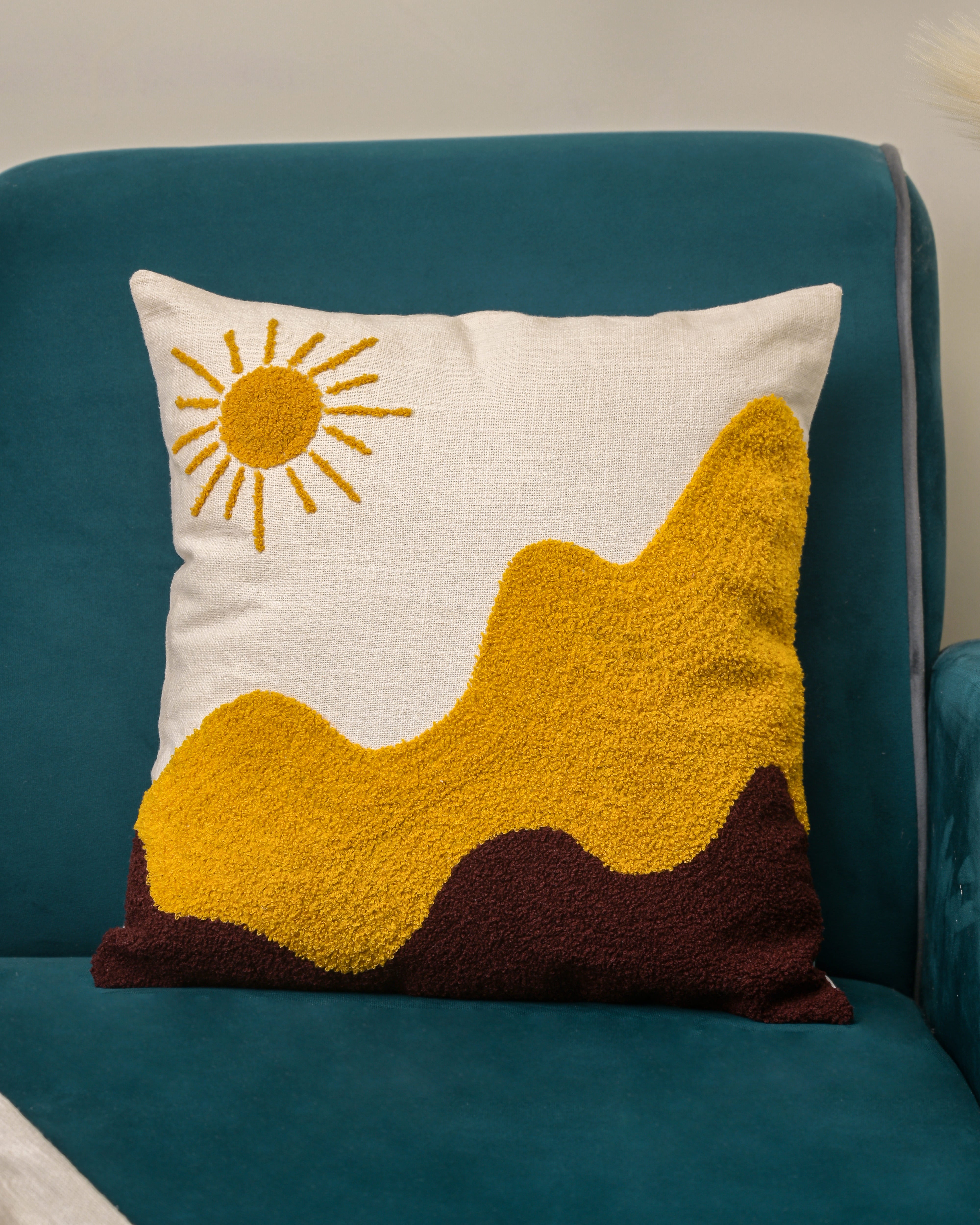 "Golden Dunes" Punch Needle Embroidered Cushion Cover