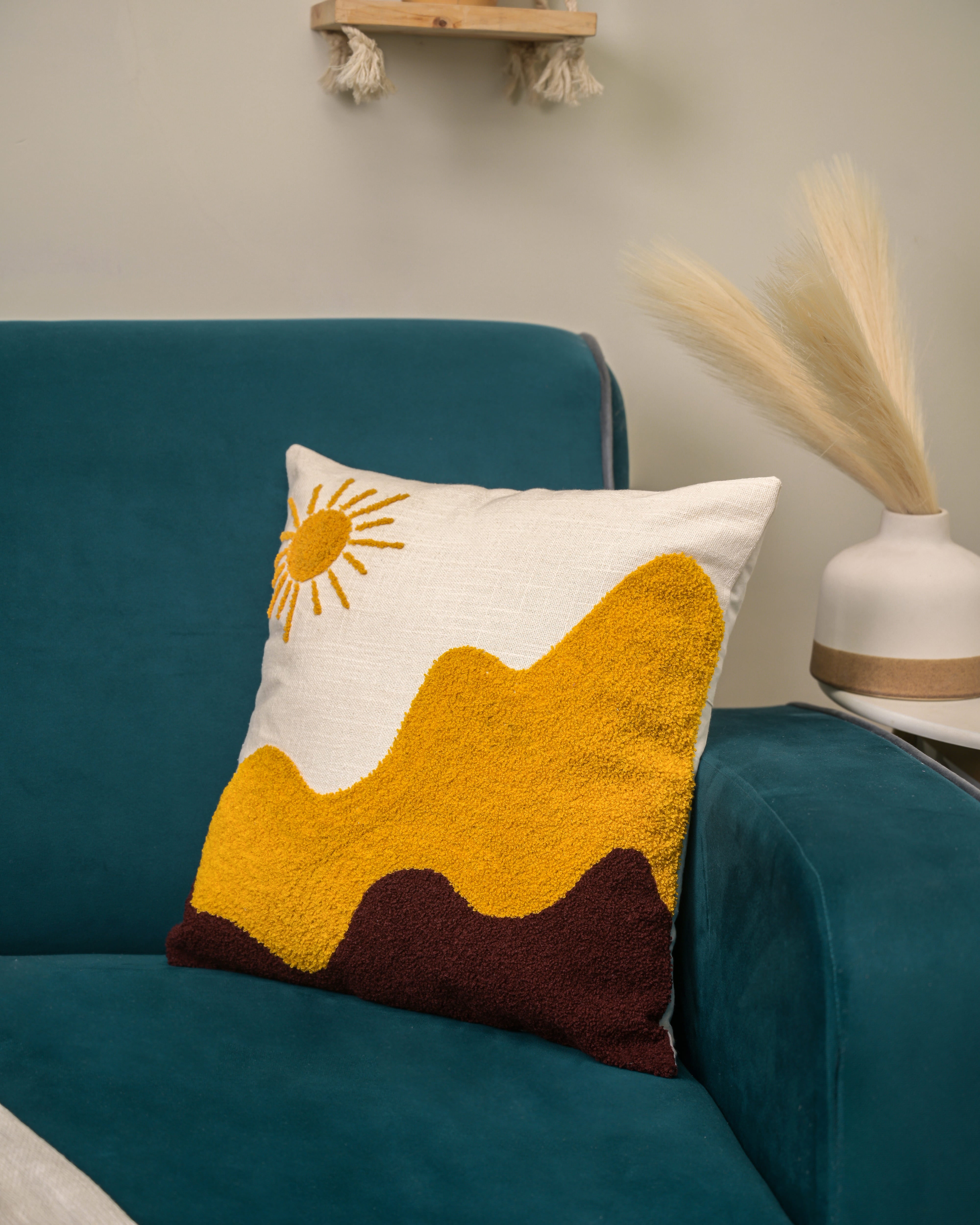 "Golden Dunes" Punch Needle Embroidered Cushion Cover