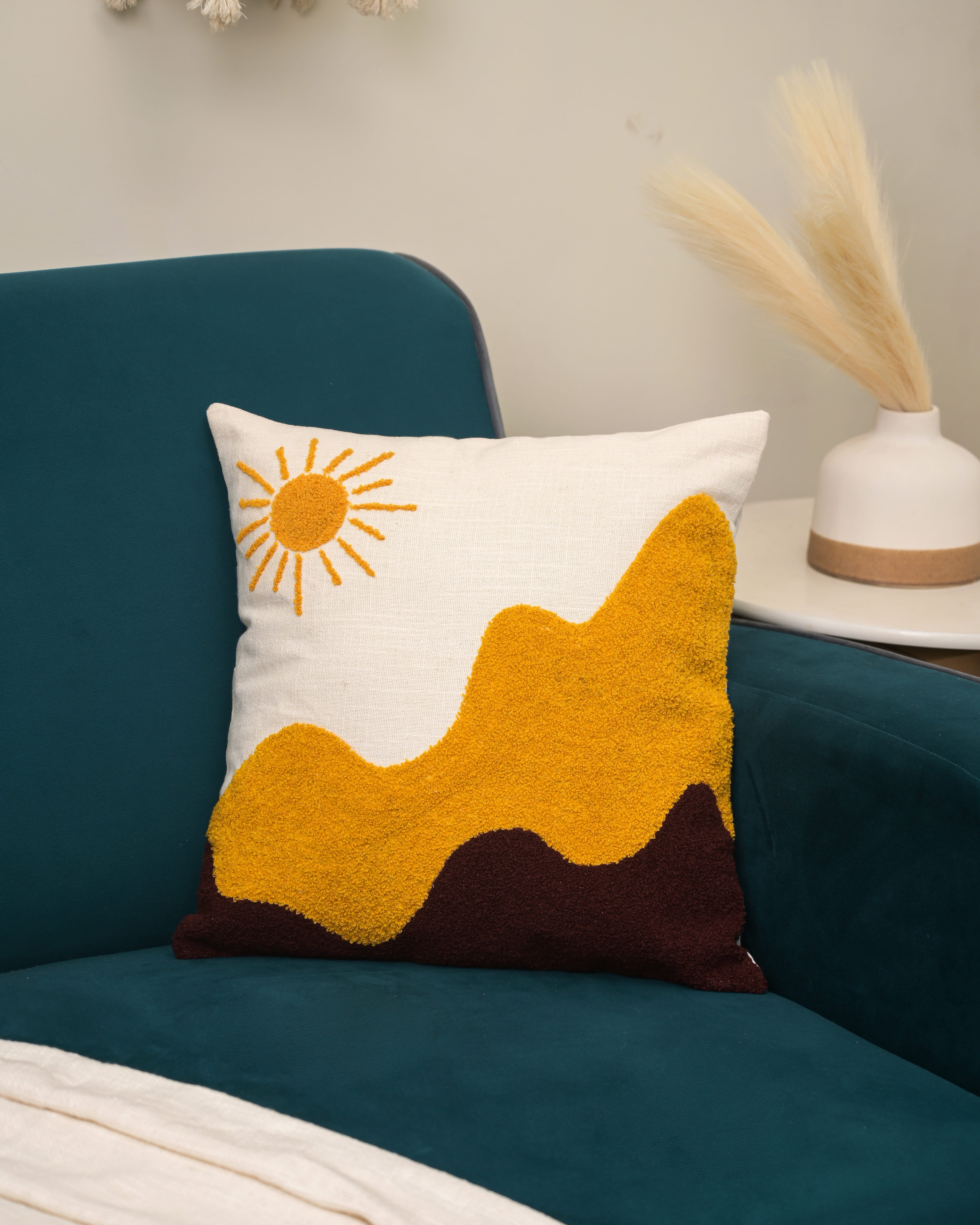 "Golden Dunes" Punch Needle Embroidered Cushion Cover